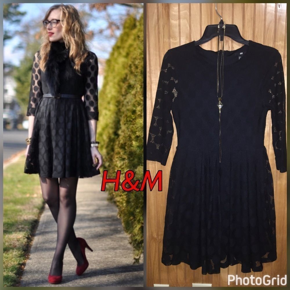 H&M Polka Dot Mesh Overlay Dress Sz S